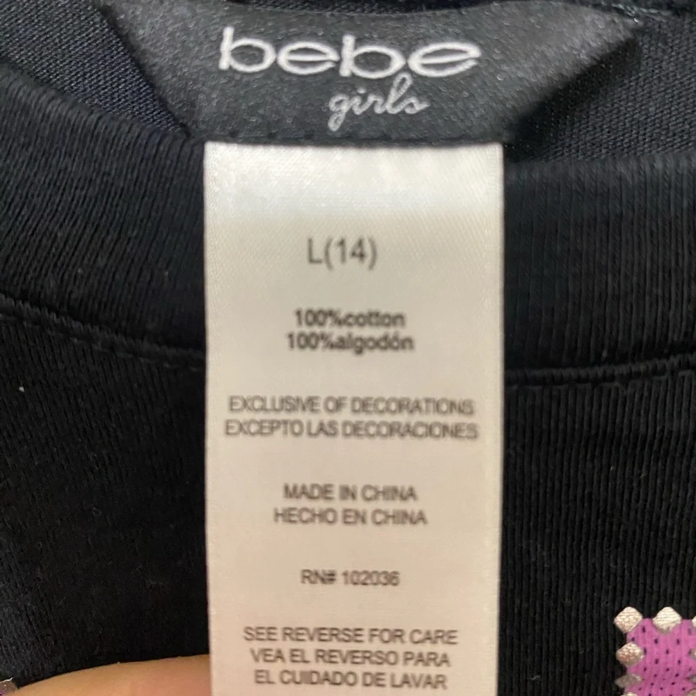 bebe Girls - Black & Sequin Logo Top - Short Sleeve Shirt - Size 14 Large